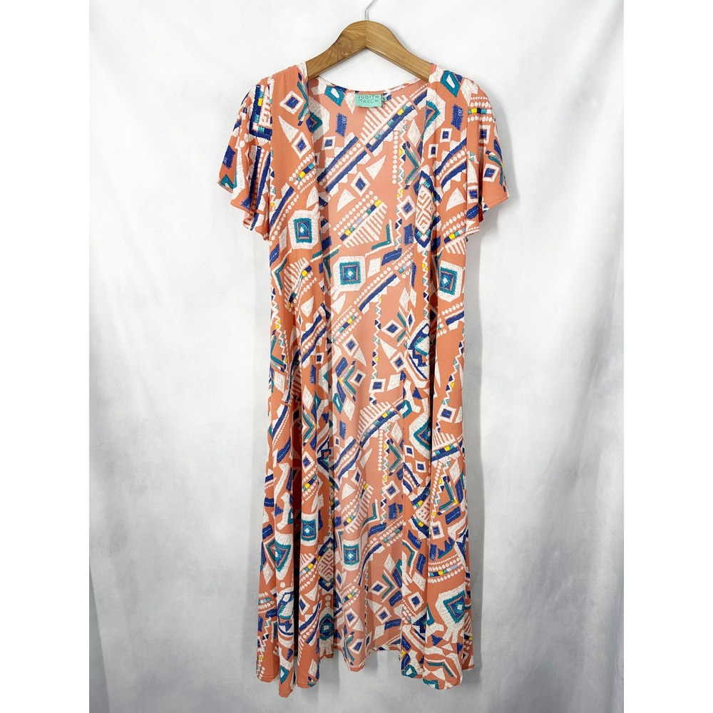 Judith March Short Sleeve Crepe Abstract Peach Duster Topper Women's Size Small